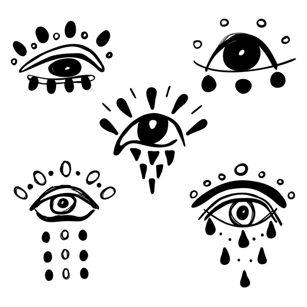 Set of Abstract Magic eyes Mystic view Doodle Sketch vector