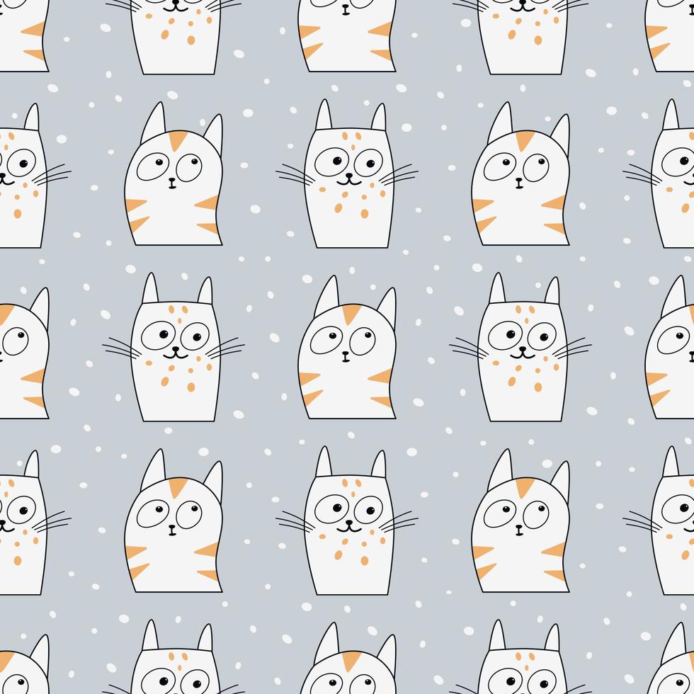 Funny Cats Seamless Pattern Cute Kitten Faces Doodle Style vector