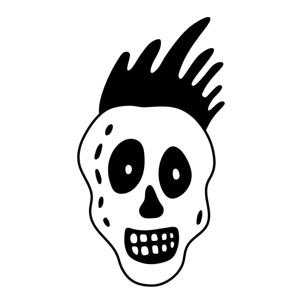 doodle punk rock sonriendo gracioso cráneo vector