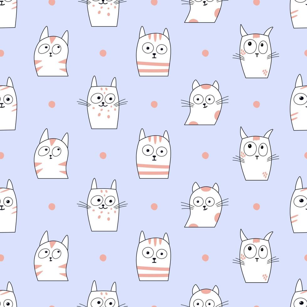 Doodle Seamless Pattern with Cute Cats Childish Playful Handdrawn Kitten Background vector