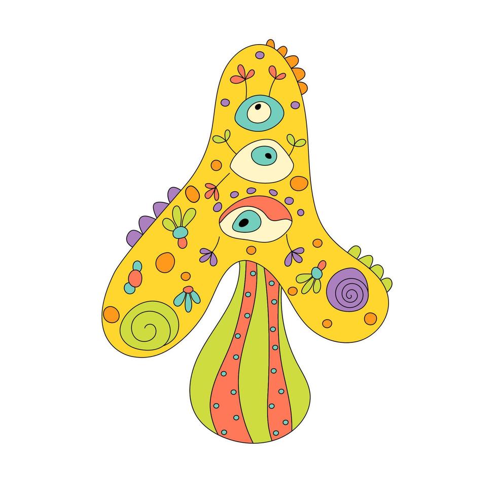 Doodle Magic Mushroom Psychedelic Fungus vector