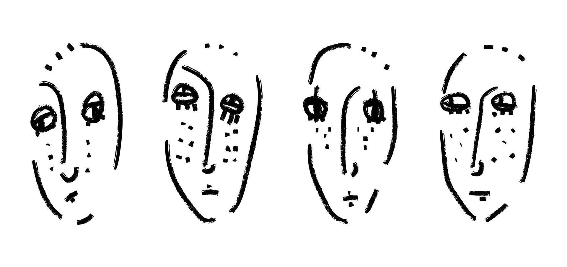 conjunto de rostros humanos grunge abstracto gráfico monocromo texturizado retrato vector
