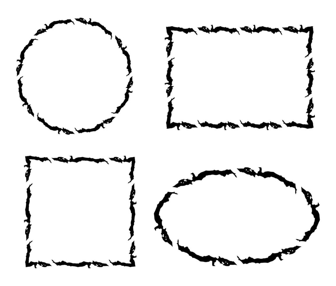 Set of Grunge Frames Textured Broken Borders Rough Scratched GeometricShapes vector