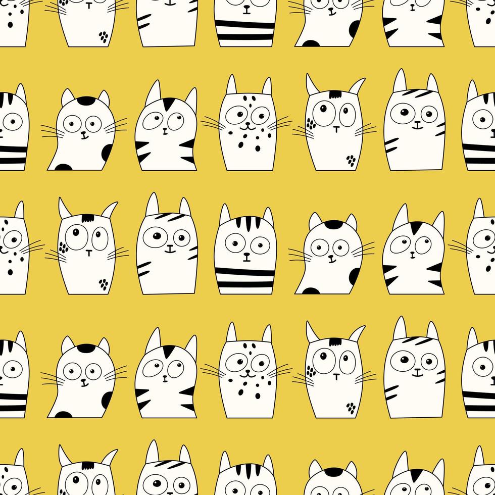 Doodle Seamless Pattern with Cute Cats Handdrawn Kittens Background vector