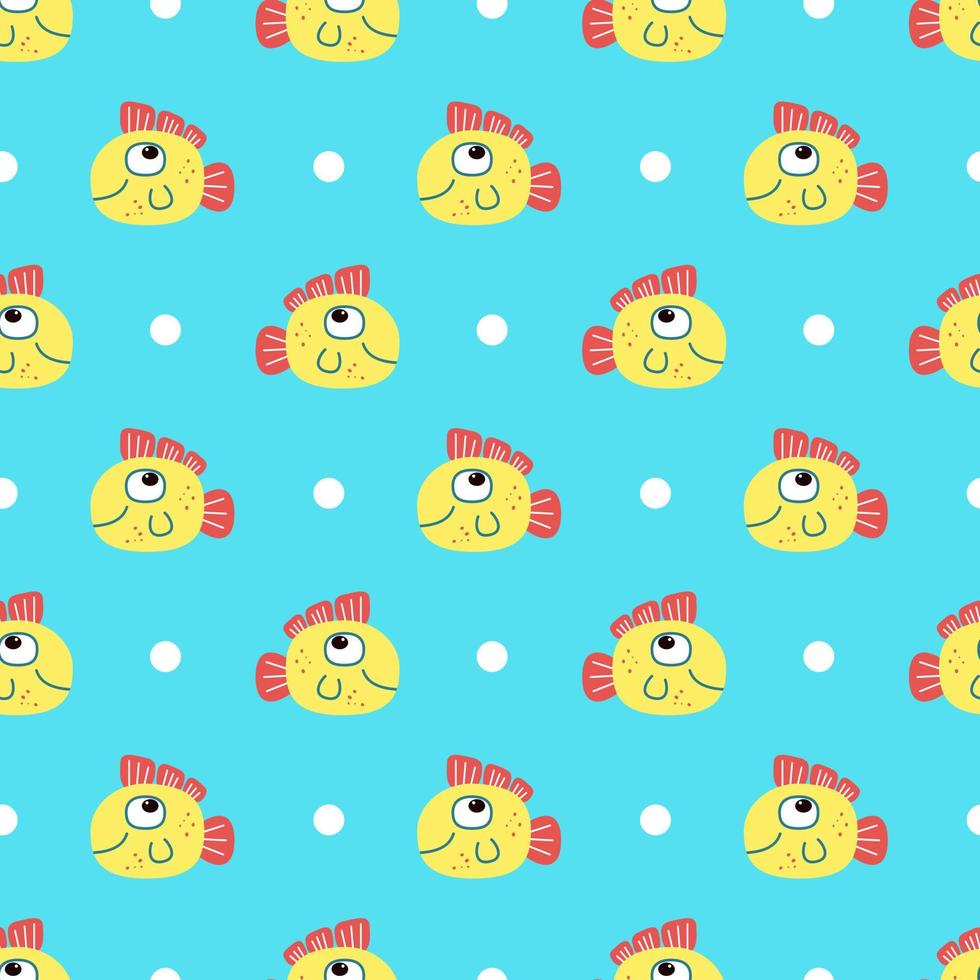 Funny Baby Fish Seamless Pattern Colorful Sea childish Background vector