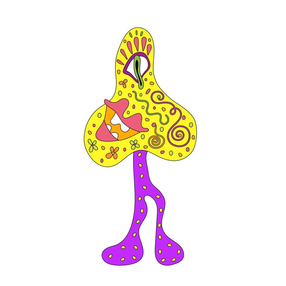 Hallucinogenic Mushroom Psychedelic Design Element Doodle Style vector