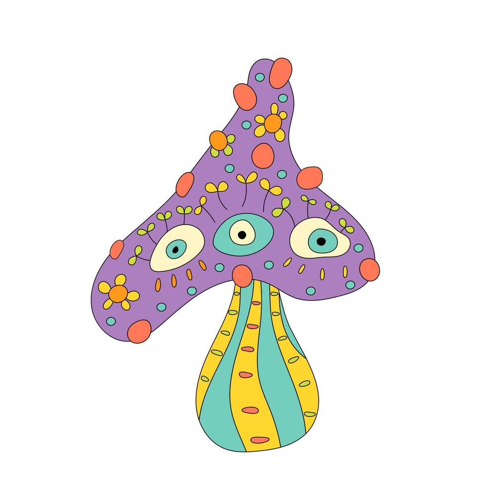 Magic Mushroom Doodle Style Psychedelic Fungus vector