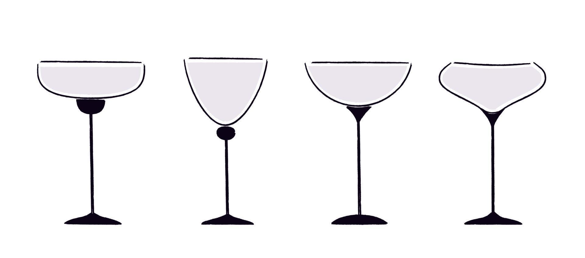 Set of Elegant Textured Wineglasses Sketch Retro Style Vintage vector