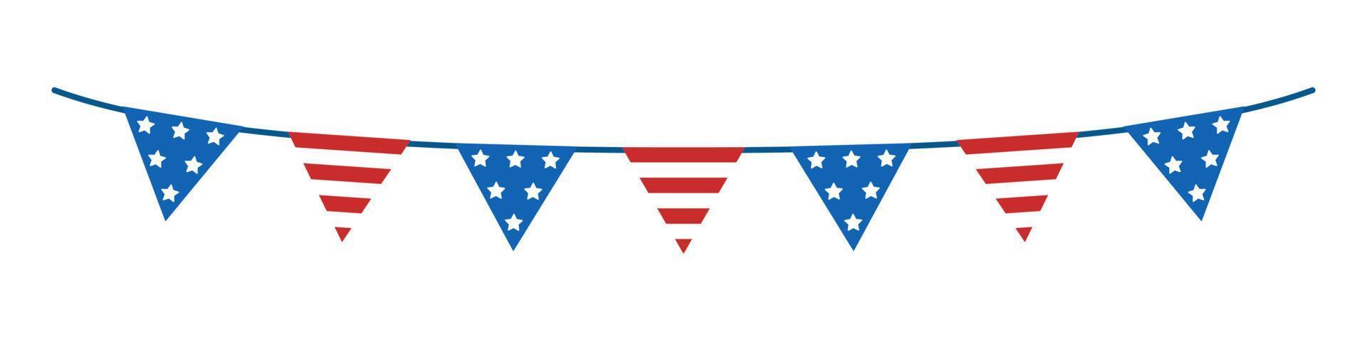 Vector USA garland of flags. Independence day bunting clipart. Triangles. Flag with stars and striped flag.