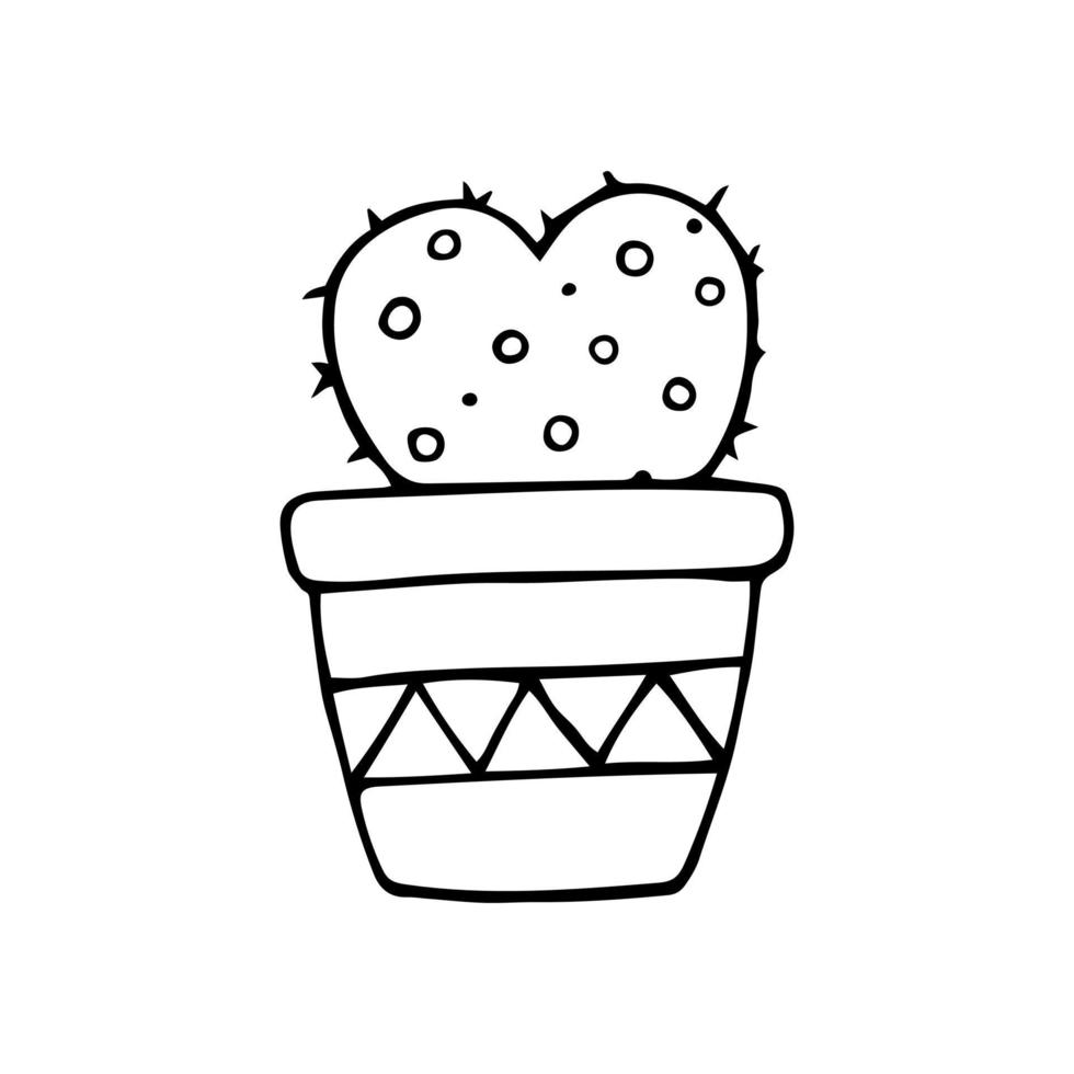 Hand drawn doodle cactus. Vector succulent in pot. Houseplant. Outline.