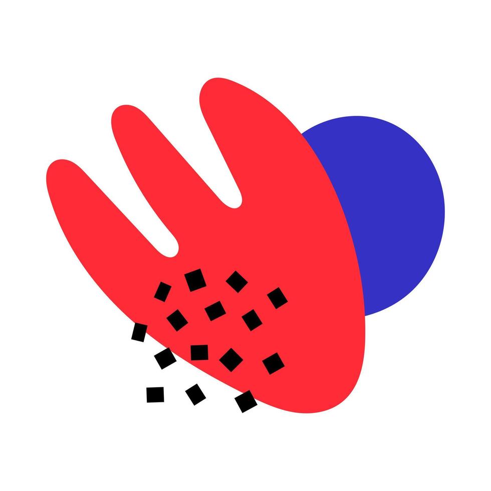 Vector abstract shape. Modern red blot with blue circle and black dots. Abstract spots.