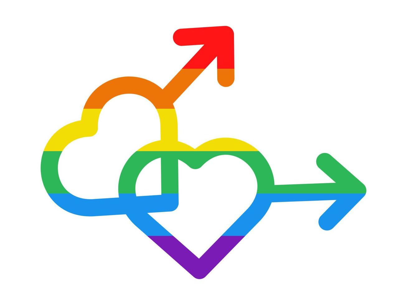 garabatear símbolos masculinos lgbt. Signos de Marte en forma de corazón. signos gay en colores del arco iris. lgbtq plus. vector