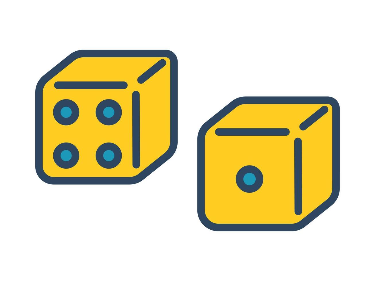 Vector yellow dice. Casino gambling. Board and tabletop games. Outline. Retro dice.