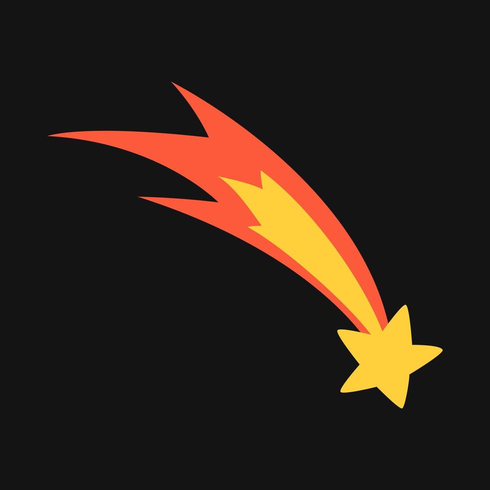 Vector comet with fire tail. Yellow shooting star in flat design.