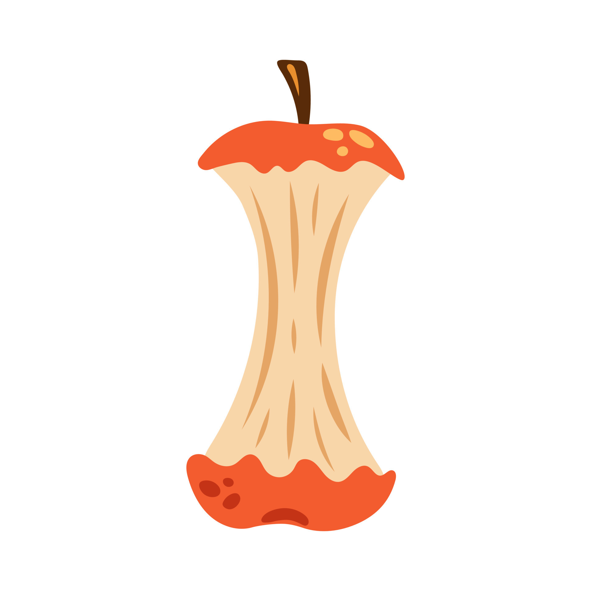 Vector red apple core. Cute apple core in flat design. Colorful fruit