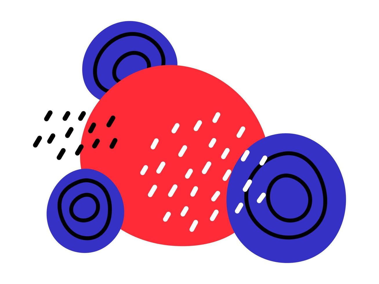 Vector abstract shapes. Big red circle with blue circles. Dots and blots. Modern ornaments. Abstract clip art.