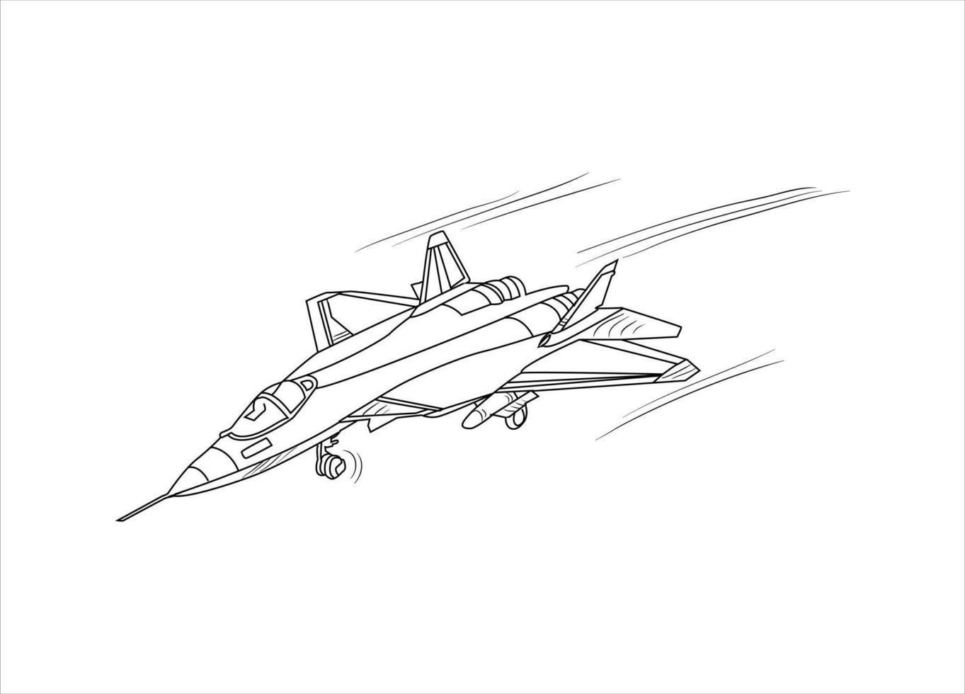 Airplane Drawing line art vector illustration for coloring book. Cartoon Aeroplane drawing for coloring book for kids and children. Sketch art drawing for colouring book. Fighter jet and Helicopter.