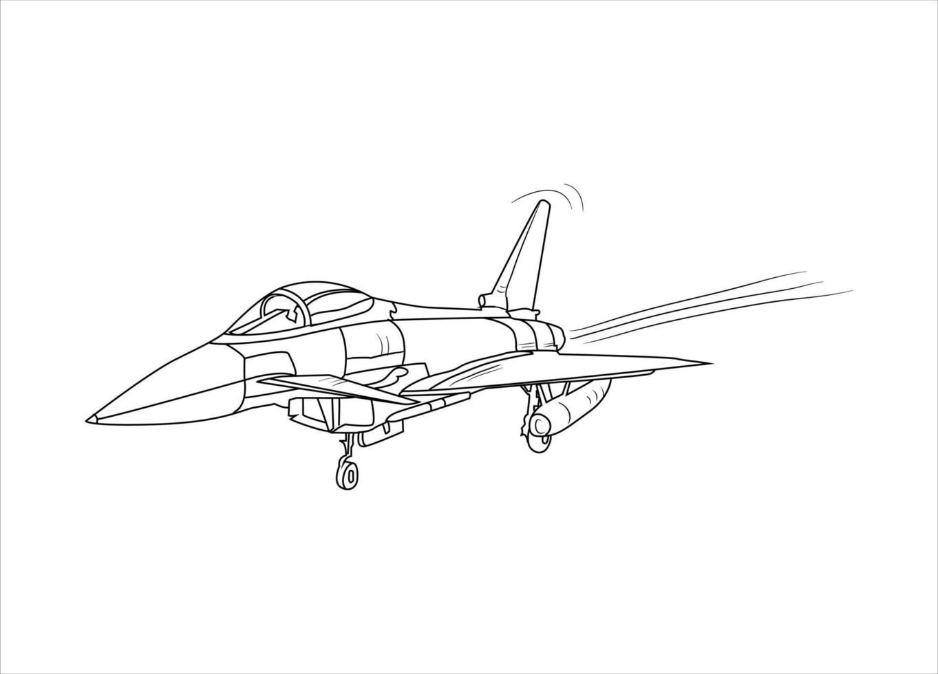 Airplane Drawing line art vector illustration for coloring book. Cartoon Aeroplane drawing for coloring book for kids and children. Sketch art drawing for colouring book. Fighter jet and Helicopter.