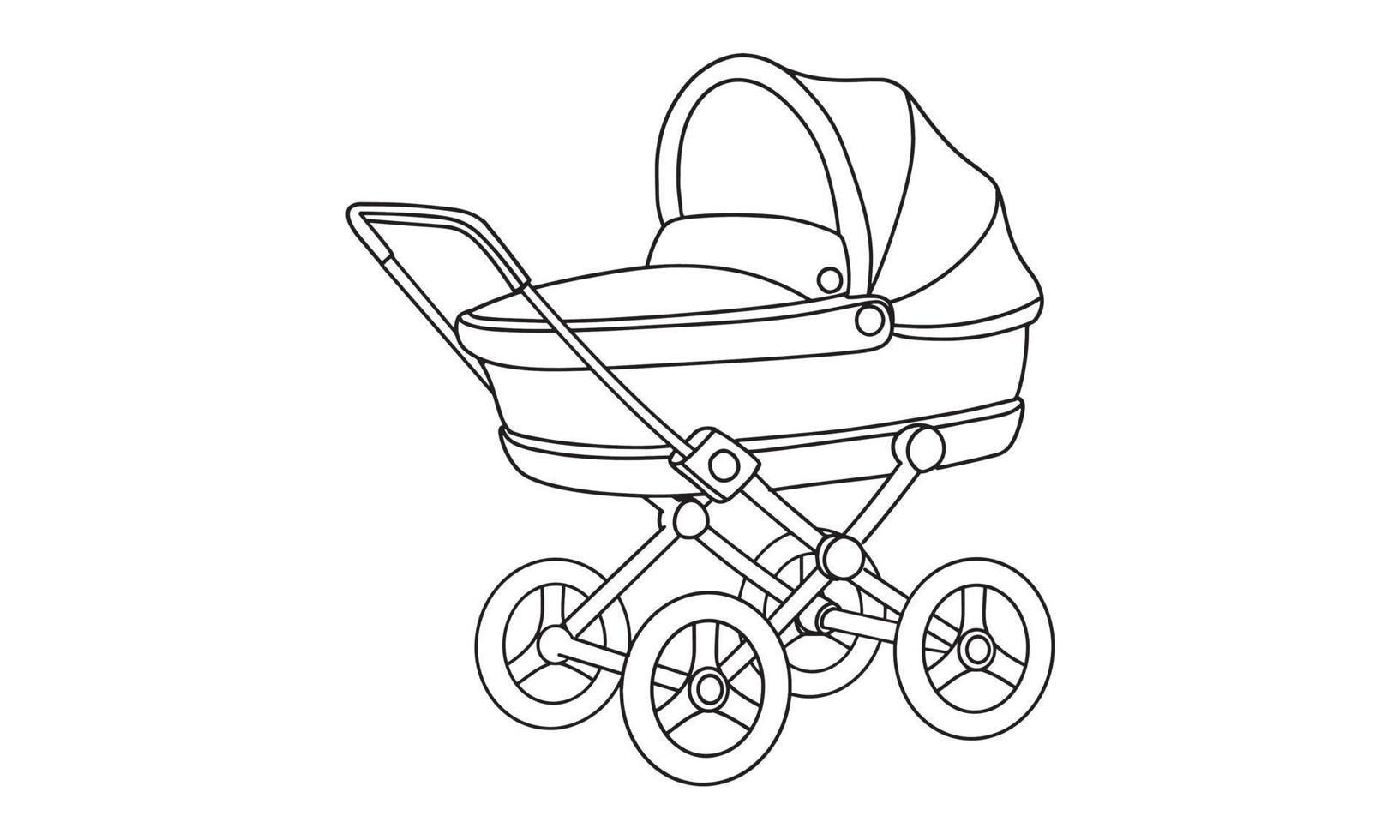 A vintage baby carrier trolly line art Sketch drawing for any kind of T-shirt use or coloring book. This is an old-style. A very classic look for kids and parents. vector