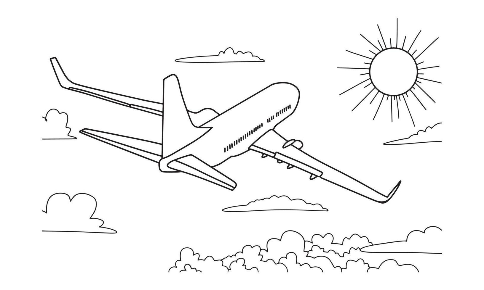 Airplane Drawing line art vector illustration for coloring book. Cartoon  Aeroplane drawing for coloring book for kids and children. Sketch art  drawing for colouring book. Fighter jet and Helicopter. 9275573 Vector Art