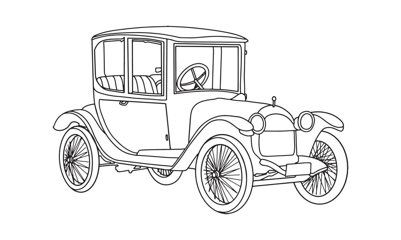 Antique old vintage car line art sketch illustration vector