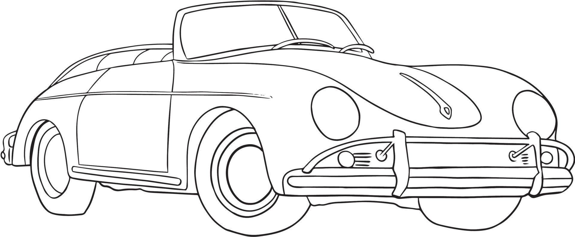 Antique old vintage car line art sketch illustration vector