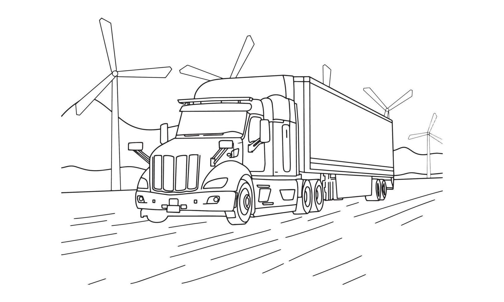 A vintage truck line art nice Sketch drawing for any kind of T-shirt use or coloring book. This is an old-style cargo lorry illustration. A very classic look vehicle. vector