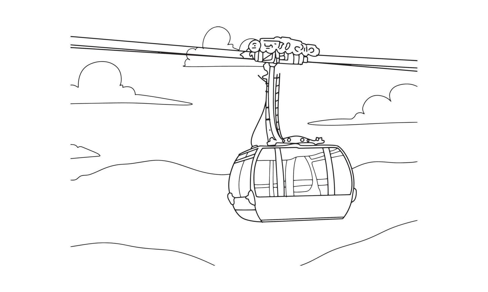 Cable car line art sketch illustration vector