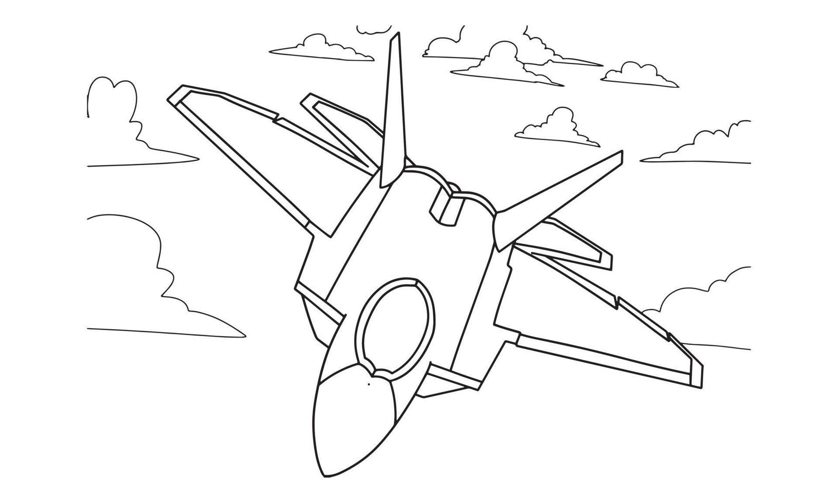 avión dibujo línea arte vector ilustración para colorear libro. dibujo de avión de dibujos animados para colorear para niños y niños. dibujo de boceto para el libro de colorear. avión de combate y helicóptero.