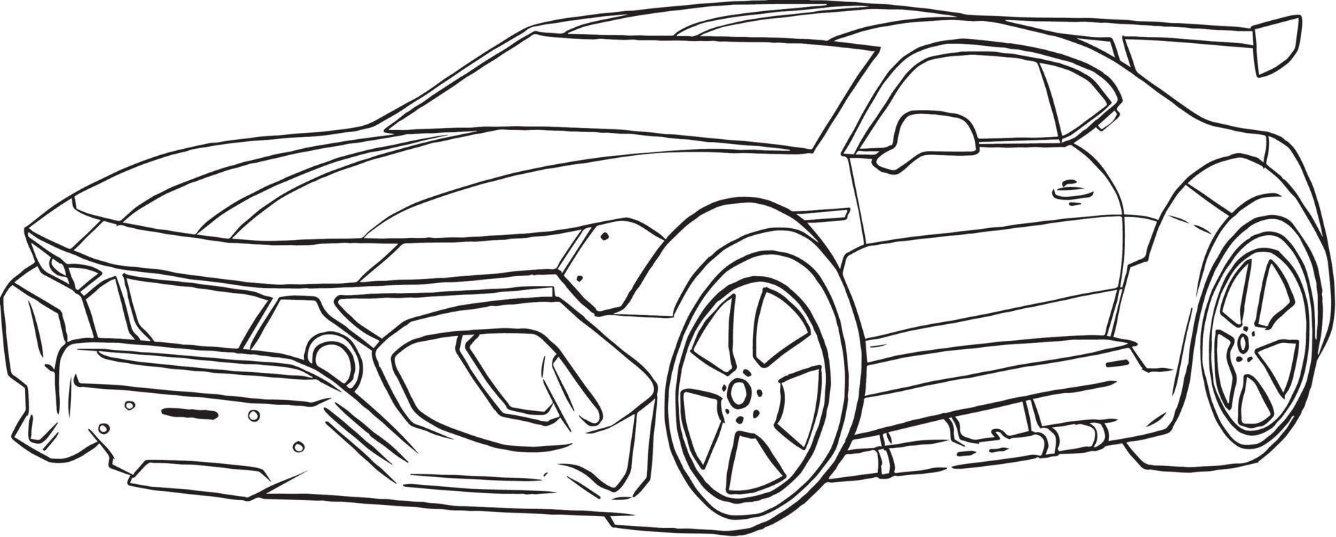 Sports car illustration in one line hand Drawing. Classic Vintage Sports Car. Hand-drawn engraved style vector line art illustration for kids coloring book or logo design.