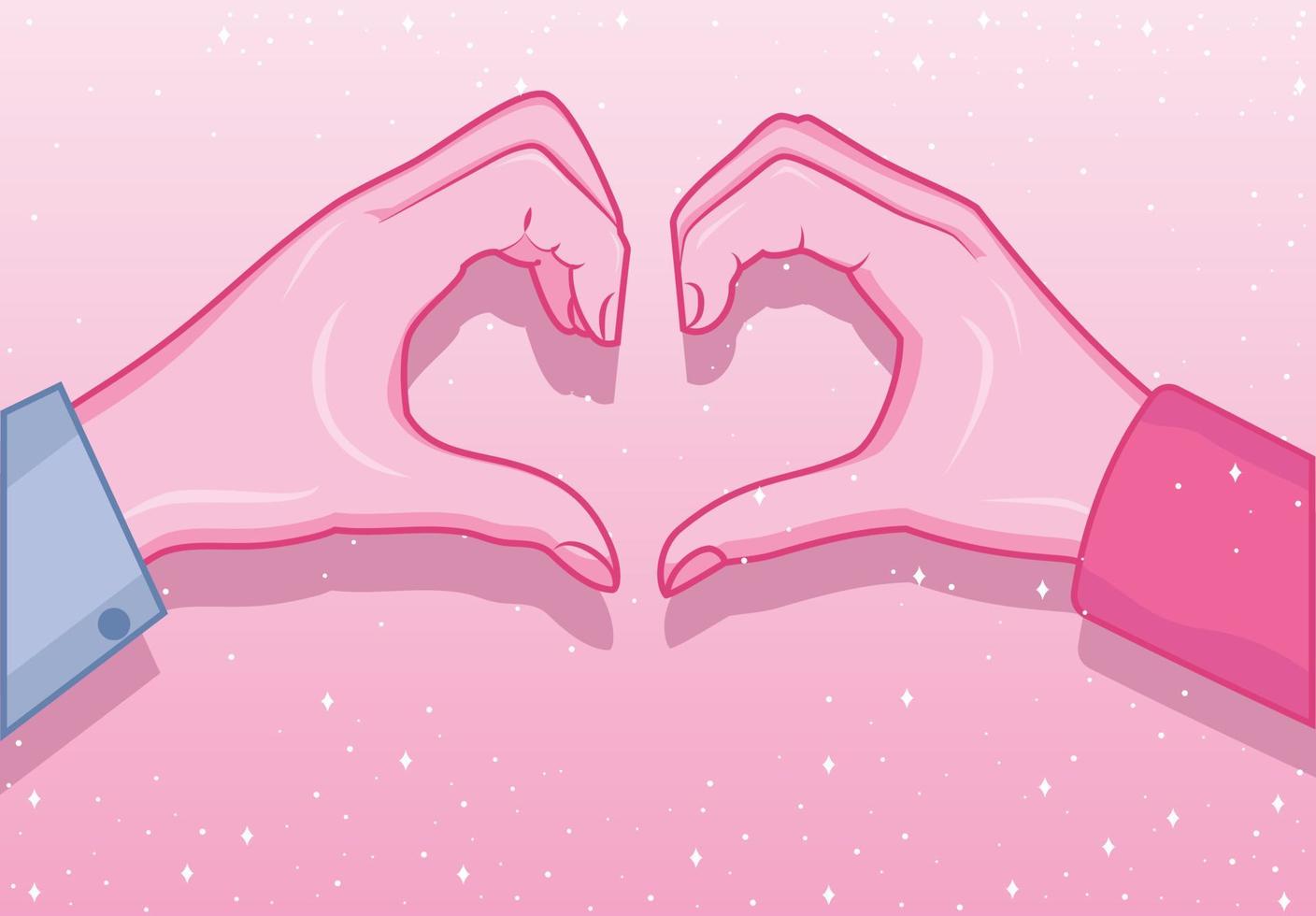 Love background with pink color and two hands that form a heart symbol vector