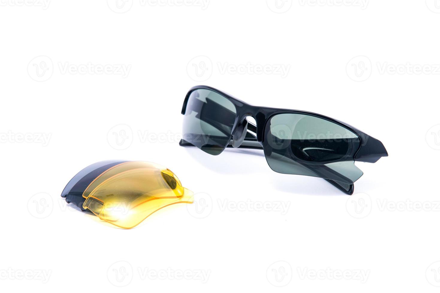 Fashion sunglasses black frames on white background. photo