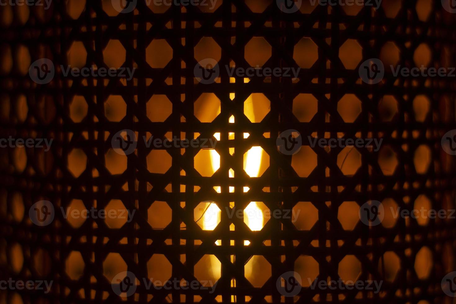 Texture of lampshade around lamp. Wooden lampshade. photo