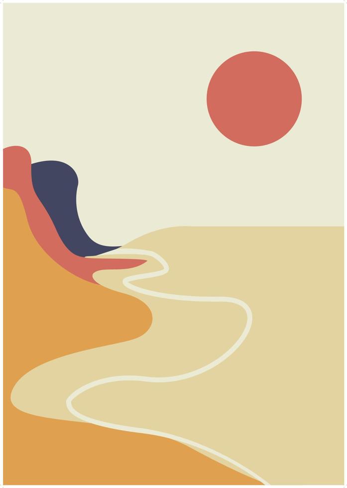 Abstract Mountain, River and sun vector