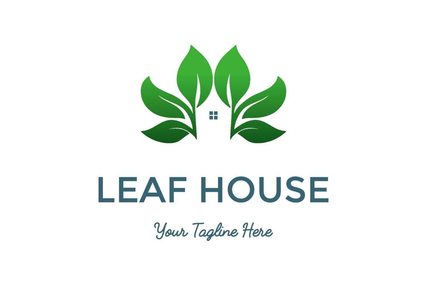 Green Plant Tree Leaf with House for Environment Herbal Spa Logo Design Vector