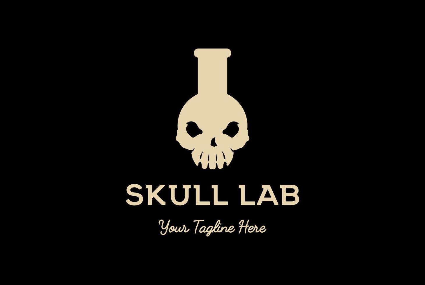 Vintage Retro Skull Bone Lab Science Glass Logo Design Vector