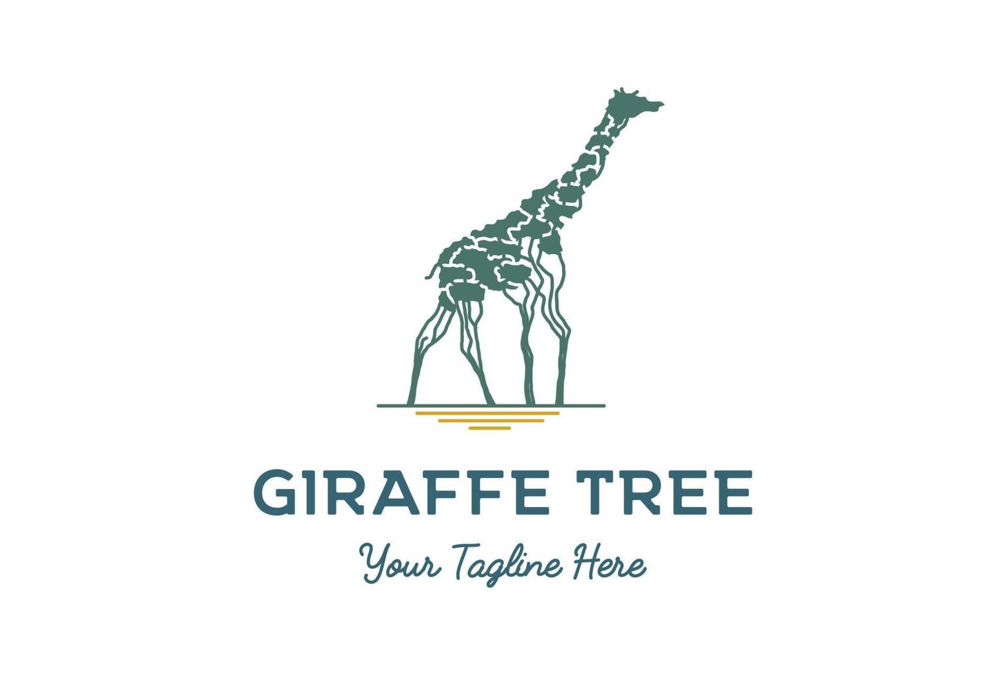 African Acacia Tree Giraffe for Savanna Safari Logo Design Vector