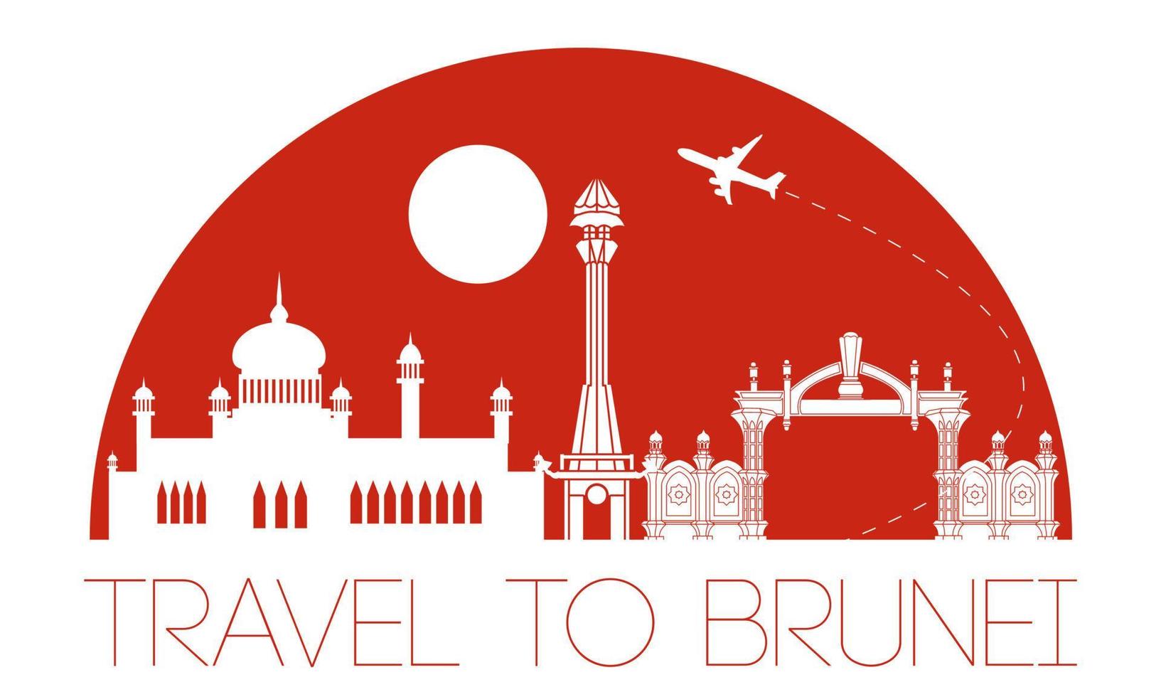 Brunei famous landmark silhouette style with text inside vector