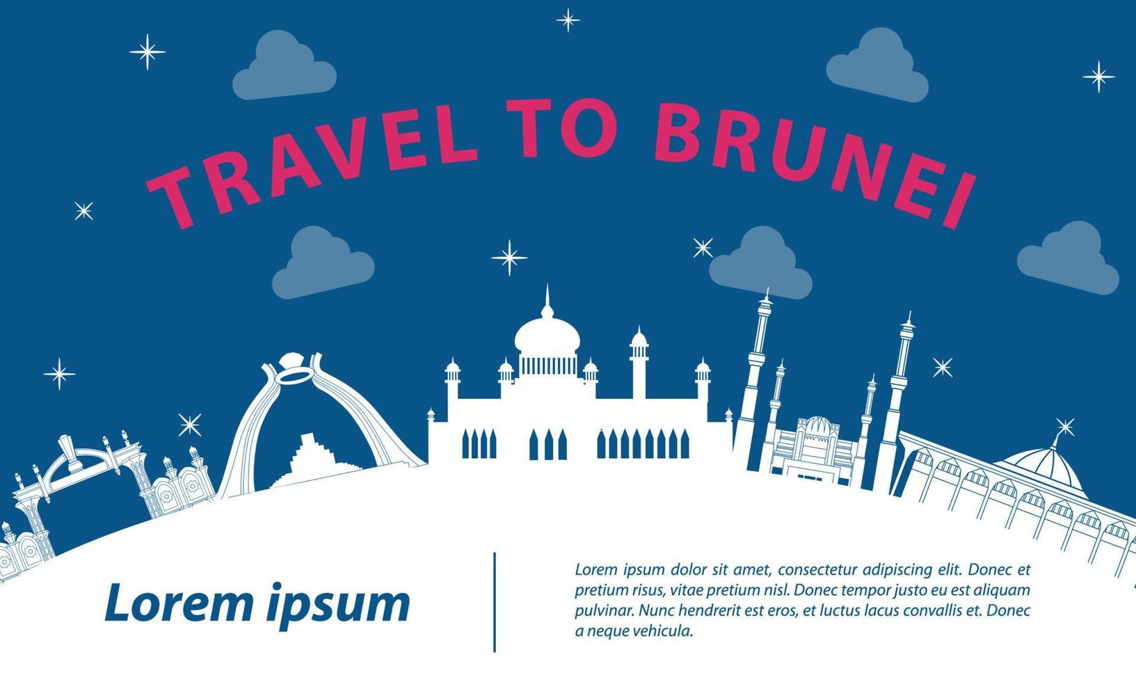 estilo de silueta de punto de referencia famoso de brunei con texto dentro vector