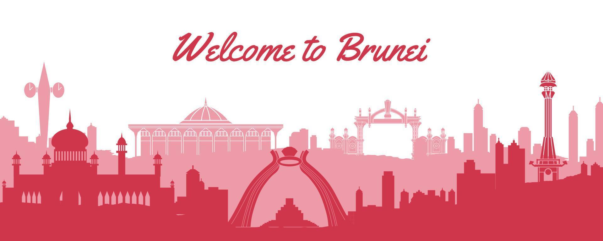 estilo de silueta de punto de referencia famoso de brunei con texto dentro vector