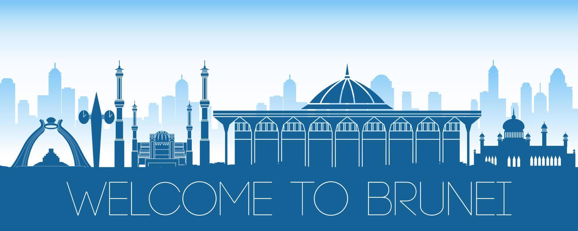 Brunei famous landmark silhouette style with text inside vector