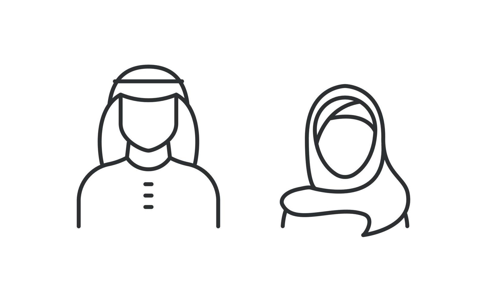 Islam People line icon. Man and Woman in traditional Muslim shemakh head scarf. Arab profile, Avatar. Vector illustration