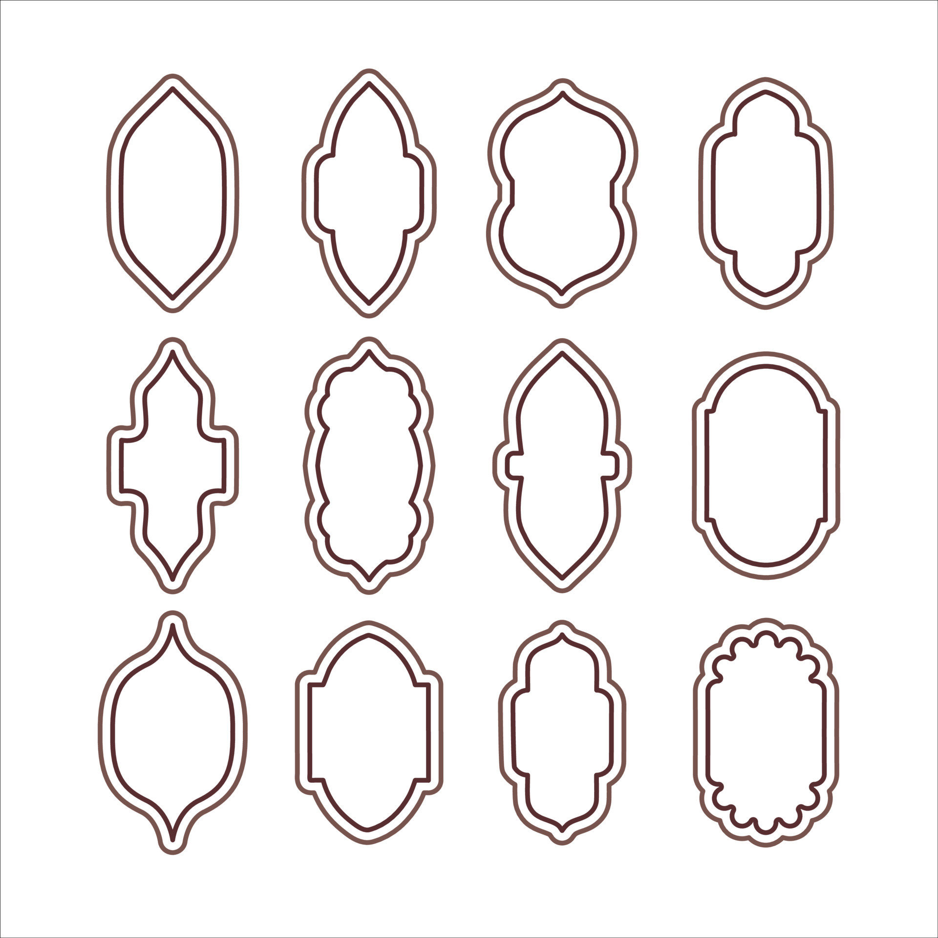 Arab frame, decorative border line art set. Islam palace tiles. Vector