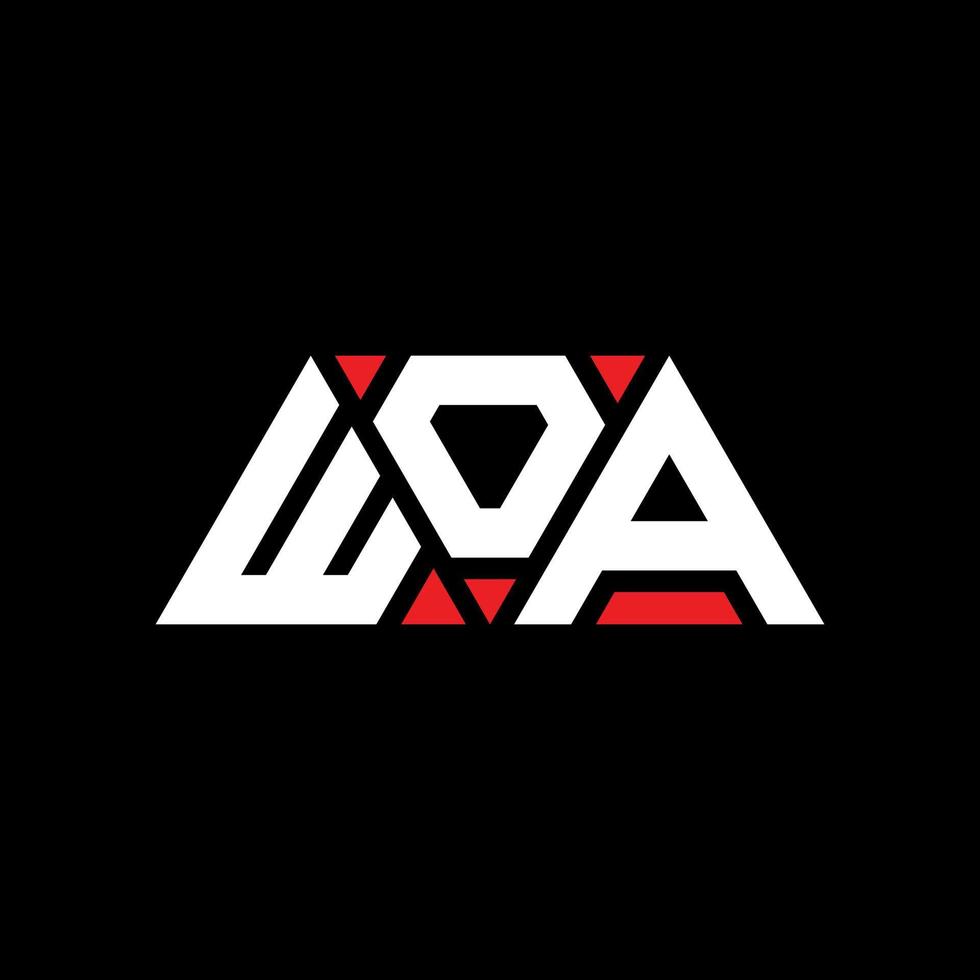 WOA triangle letter logo design with triangle shape. WOA triangle logo design monogram. WOA triangle vector logo template with red color. WOA triangular logo Simple, Elegant, and Luxurious Logo. WOA