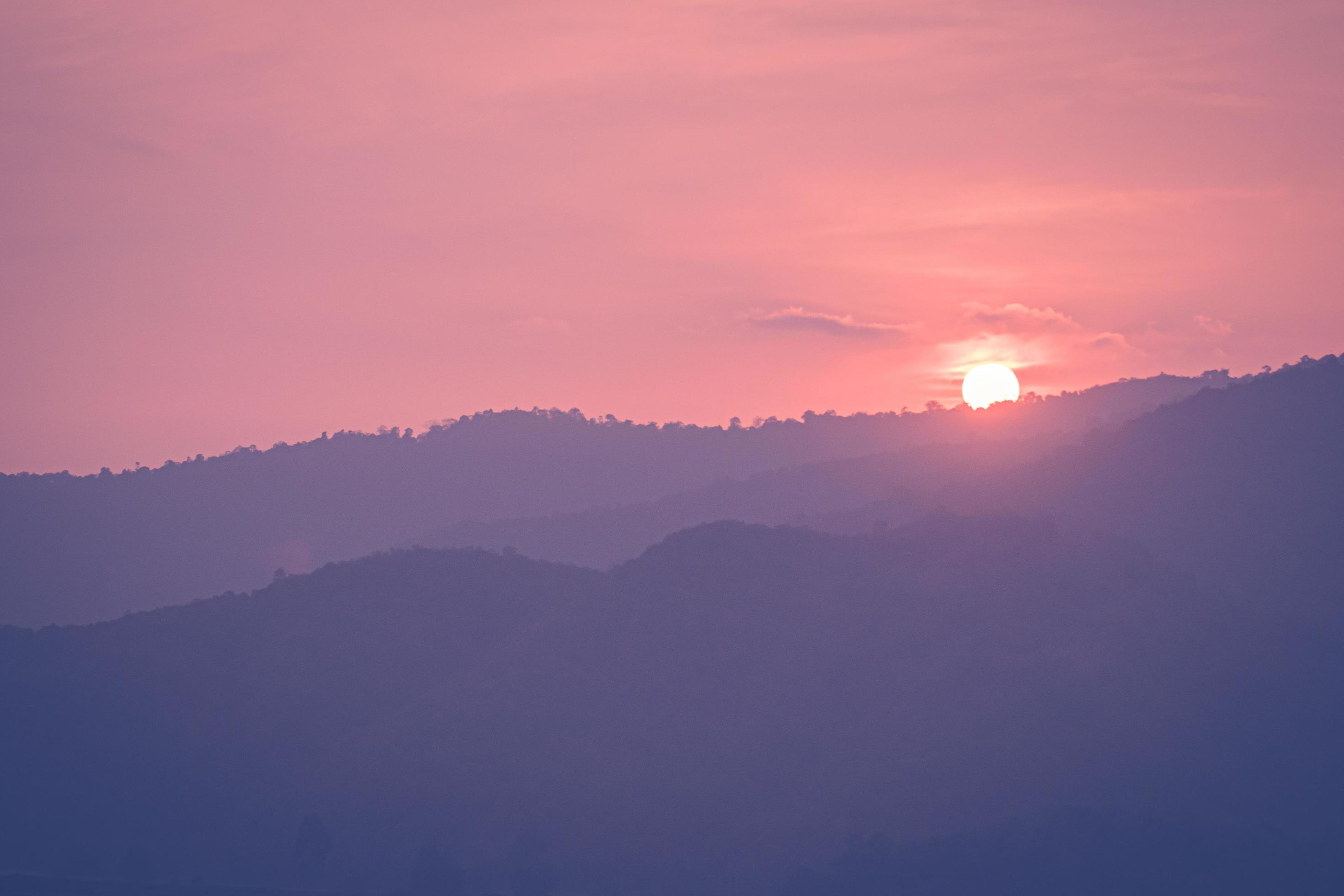 beautiful mountain range landscape with pink pastel sunset sky with hills  on background. 9276974 Stock Photo at Vecteezy