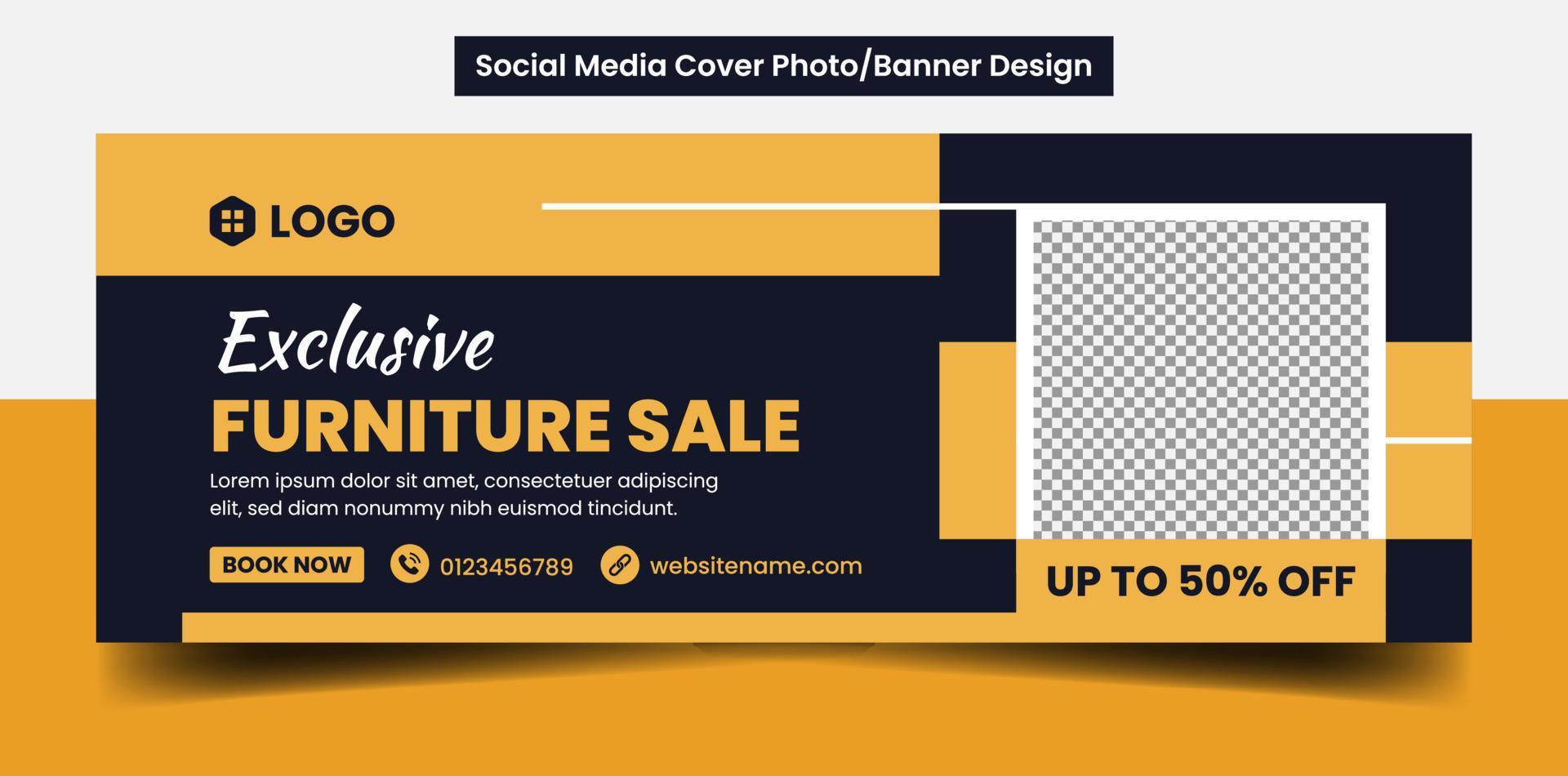 venta exclusiva de muebles portada de redes sociales y plantilla de diseño de banner web vector