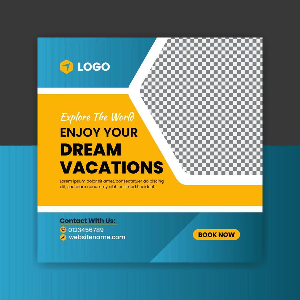 Dream Vacations Travel social media post and banner template for tour holiday vacation vector