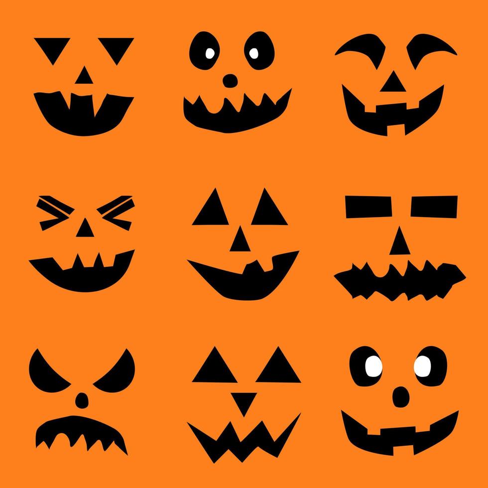 Set of Halloween pumpkins, funny faces. vector