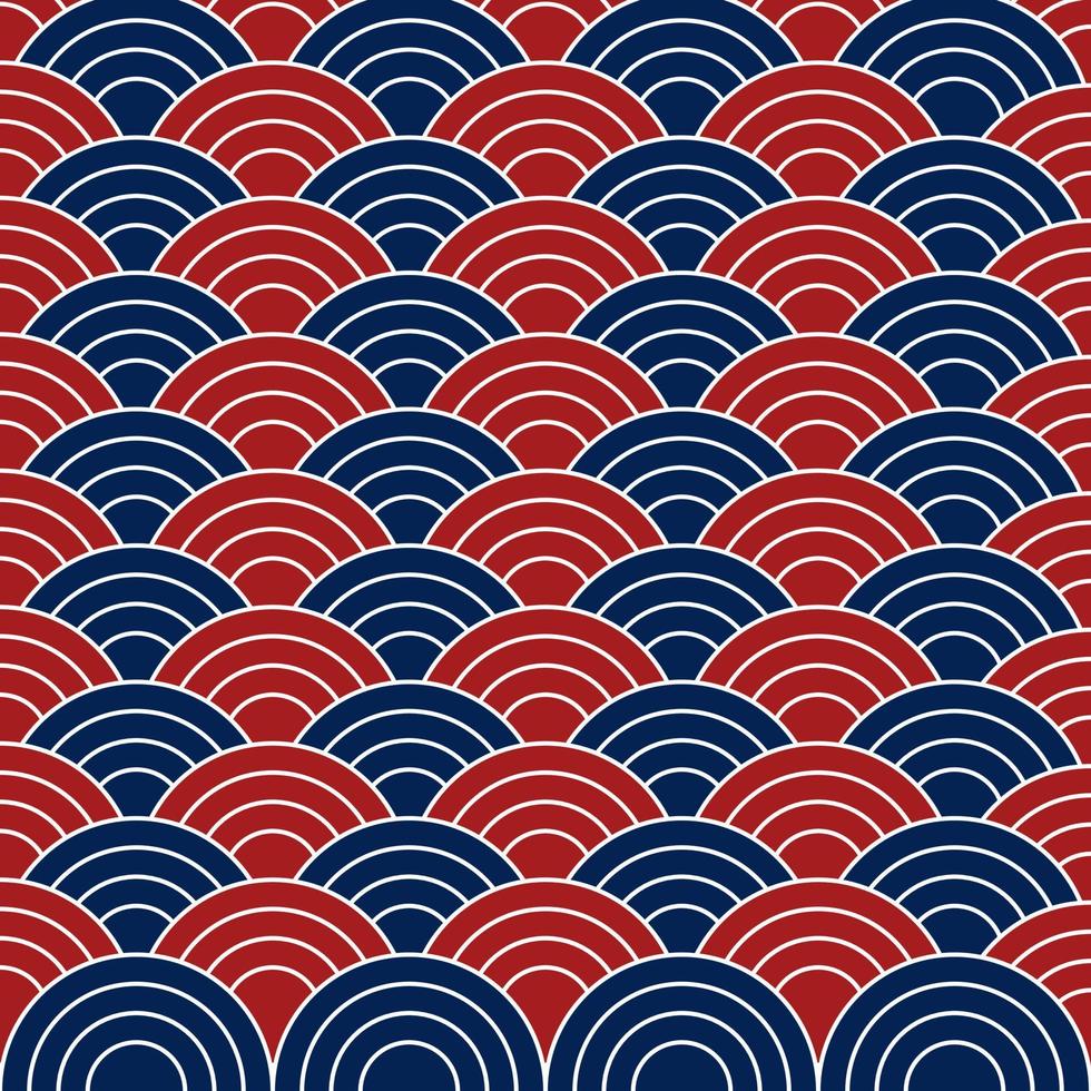 Red and navy blue Japanese wave pattern background. vector
