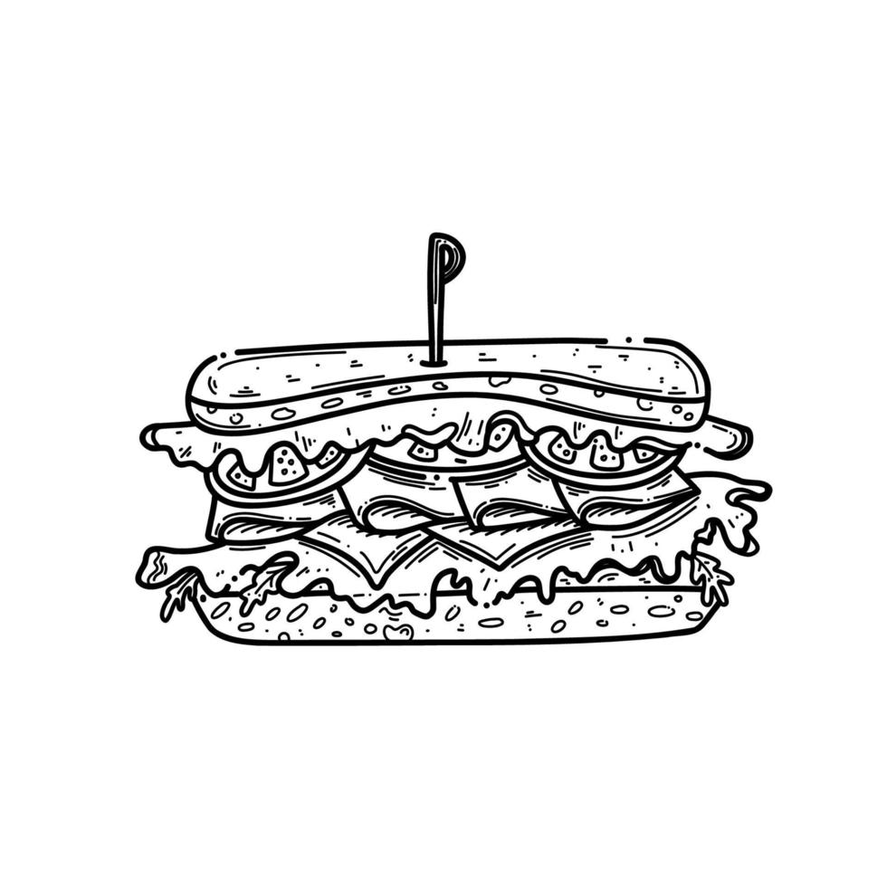 ilustración de boceto de sándwich dibujado a mano. sándwich, garabato, ilustración, blanco, plano de fondo vector